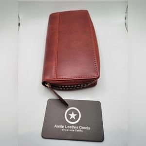 Aaron Leather Goods Tuscan Hand Topled Leather Clutch Red/Maroon